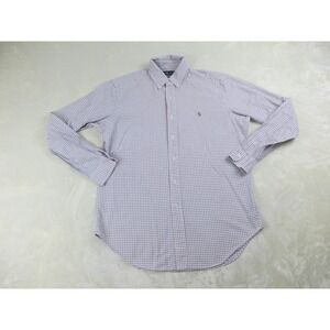 Ralph Lauren Shirt Mens Medium White Blue Check Button Up Classic Fit Flesh Pony